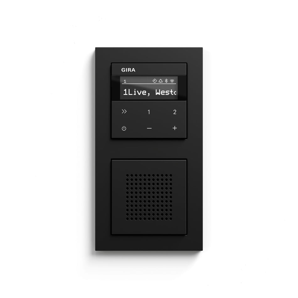 Gira Internetradio IP Set mit Lautsprecher und 2-fach Rahmen schwarz matt als Badradio Unterputz
