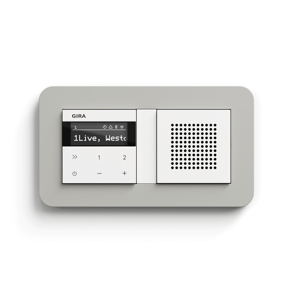 Gira Internetradio IP Set mit Lautsprecher und 2-fach Rahmen grau/ reinweiß glänzend Badradio
