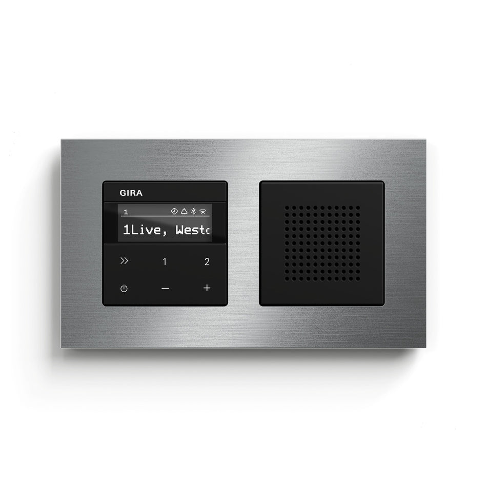 Gira Internetradio IP Set mit Lautsprecher und 2-fach Rahmen Edelstahl/ schwarz matt Badradio