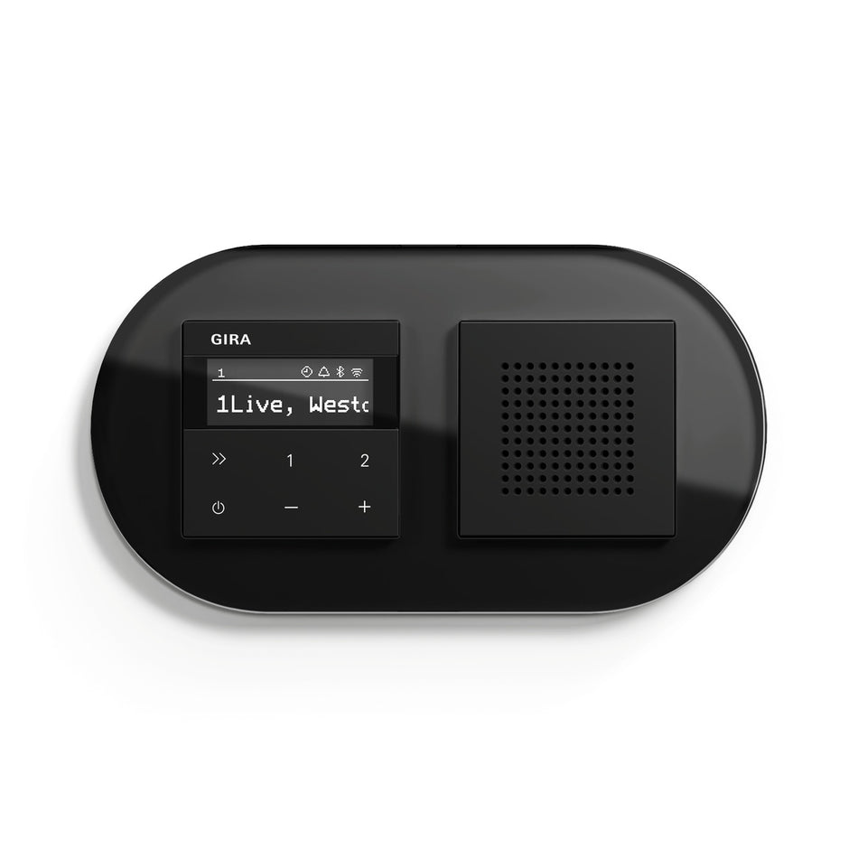 Gira Internetradio IP Set mit Lautsprecher und 2-fach Rahmen Glas schwarz matt Badradio