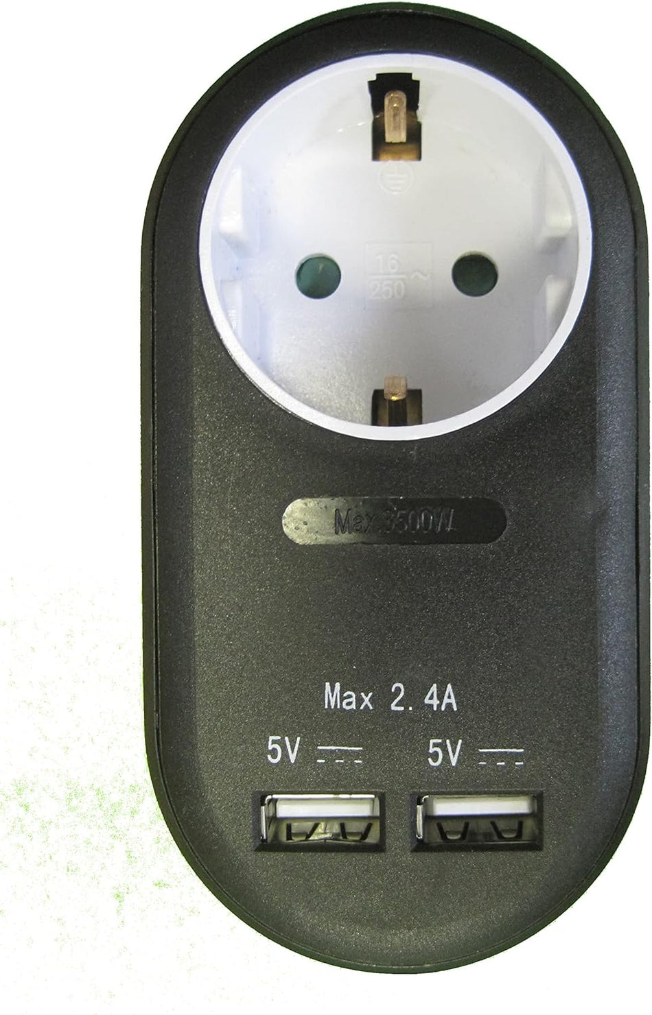 1-fach Schuko-Adapter 1x Steckdose mit erhöhtem Berührungsschutz und 2x USB Lade-Anschluss