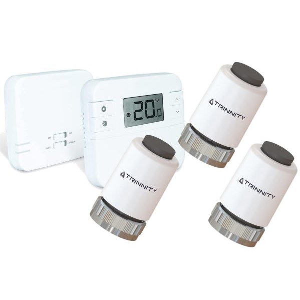 Funkgesteuerte Temperatur Einzelraumregelung mit Thermostat, Empfänger und 3x Stellantrieb