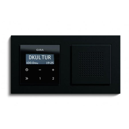 RDS Unterputz Radio Schwarzglasoptik mit Lautsprecher und Rahmen E2 schwarz matt