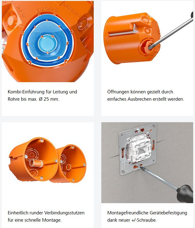 Kaiser Hohlwanddose orange (VE 25) ø68mm Tiefe 49mm > 9063-02 - grenda-hammer® - Der Handwerkershop 