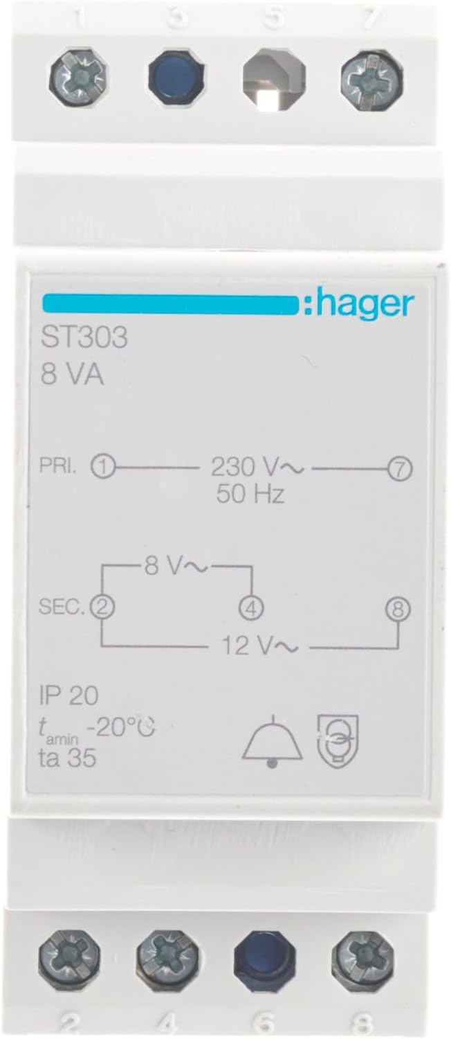 Hager ST303 Klingeltrafo 8V/ 1A, 12V/ 0,63A Primärspannung 230V AC - grenda-hammer® - Der Handwerkershop 