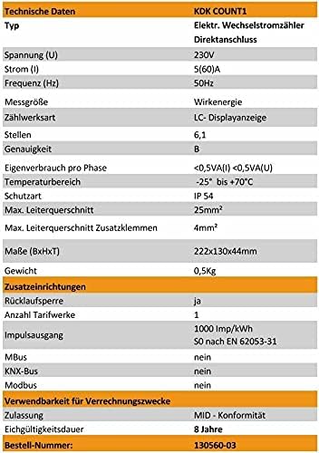 COUNT1 Wechselstromzähler elektronisch 5/60A MID 3-Punkt Ferrarisersatz mit Rücklaufsperre - grenda-hammer® - Der Handwerkershop 