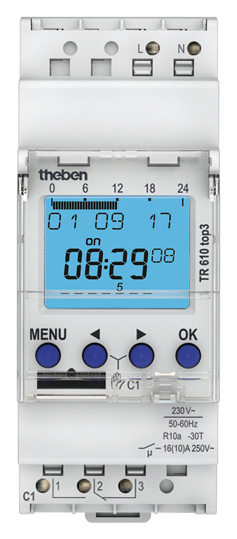 Theben TR 610 top3 Digitale Zeitschaltuhr 1-Kanal Wechsler mit Wochenprogramm