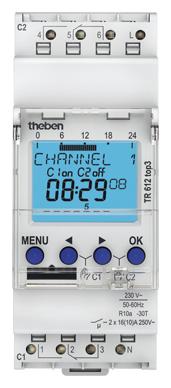 Theben TR 612 top3 Digitale Zeitschaltuhr 2-Kanal Wechsler mit Wochenprogramm