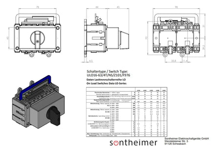 Sontheimer Lastumschalter ULO63/4T/NS/Z101/F976 4-polig 380-440V (AC) 63A 22kW (Netz - 0 - Notstrom) Art. 10017602 Kraus & Naimer