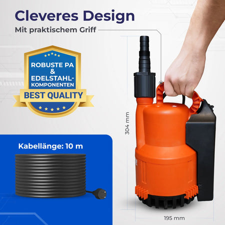 Schmutzwasserpumpe ABS Robusta 200 CW-TS bis 9.500 Liter/Stunde max. 6,1m Förderhöhe Flachabsaugung bis 3mm und 10m Kabel 