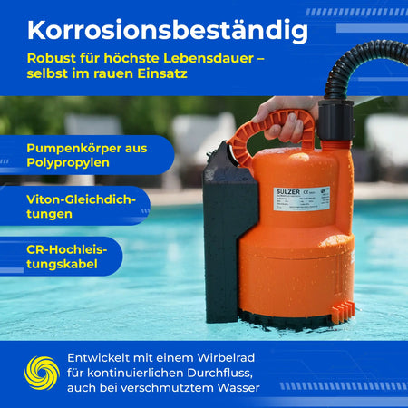 Schmutzwasserpumpe ABS Robusta 200 CW-TS bis 9.500 Liter/Stunde max. 6,1m Förderhöhe Flachabsaugung bis 3mm und 10m Kabel 