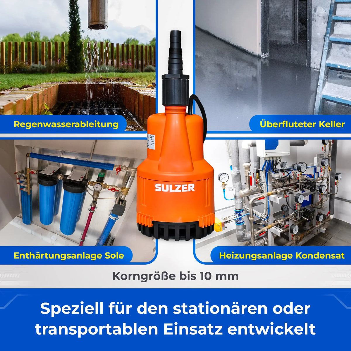 Schmutzwasserpumpe ABS Robusta 200 CW-TS bis 9.500 Liter/Stunde max. 6,1m Förderhöhe Flachabsaugung bis 3mm und 10m Kabel 