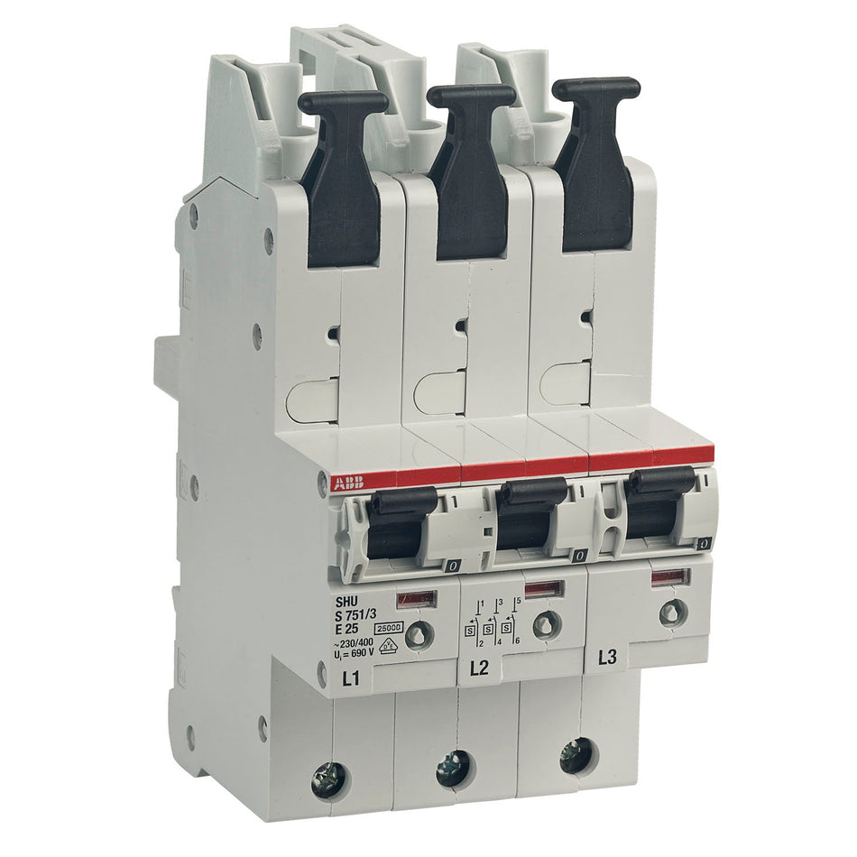 SLS-Schalter ABB S751/3-E25 selektiver Hauptsicherungsautomat SHU 25A 3x 1-polig mit Stecktechnik grenda-hammer®