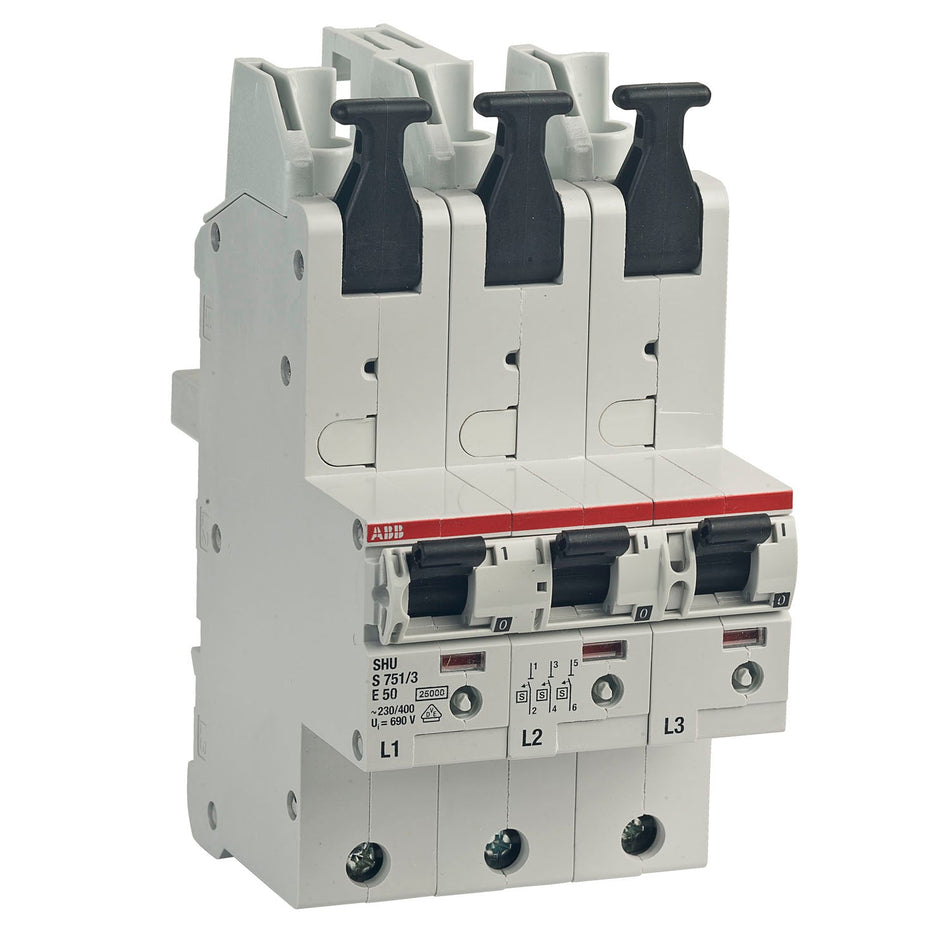 SLS switch ABB S751/3-E50 selective main circuit breaker SHU 50A 3x 1-pole with plug-in technology grenda-hammer®