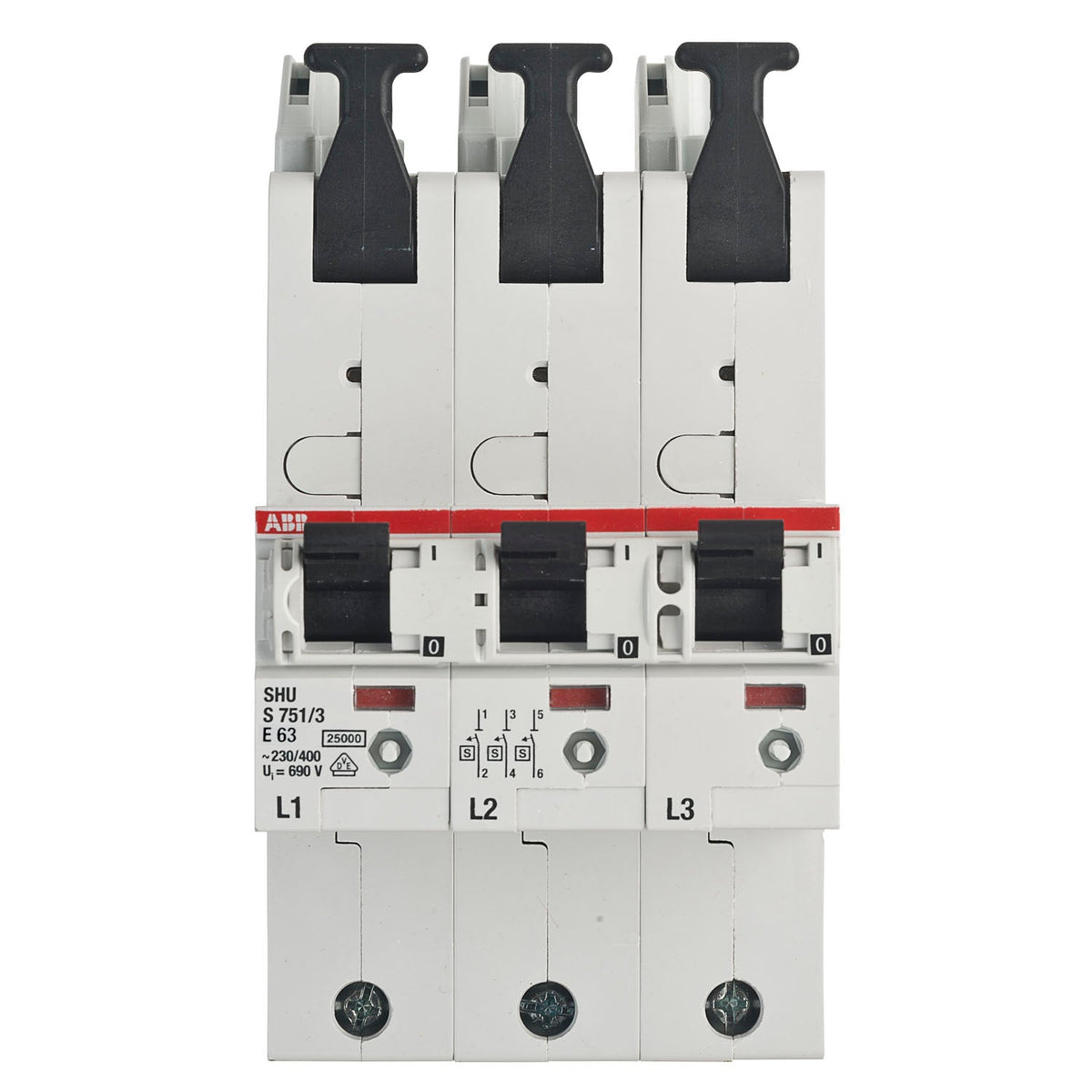 SLS-Schalter ABB S751/3-E63 selektiver Hauptsicherungsautomat SHU 63A 3x 1-polig mit Stecktechnik grenda-hammer®