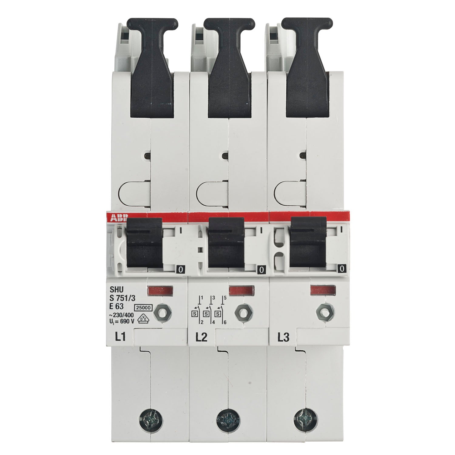 SLS-Schalter ABB S751/3-E63 selektiver Hauptsicherungsautomat SHU 63A 3x 1-polig mit Stecktechnik grenda-hammer®