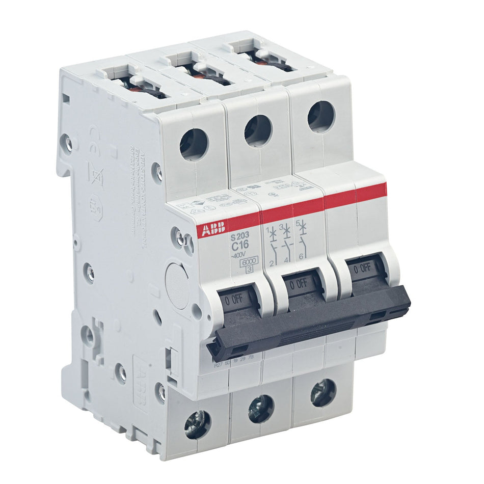 ABB S203-C16 Leitungsschutzschalter System pro M compact® Drehstrom (3P), Charakteristik C bis 16A, 6kA Kurzschlussfestigkeit ABB