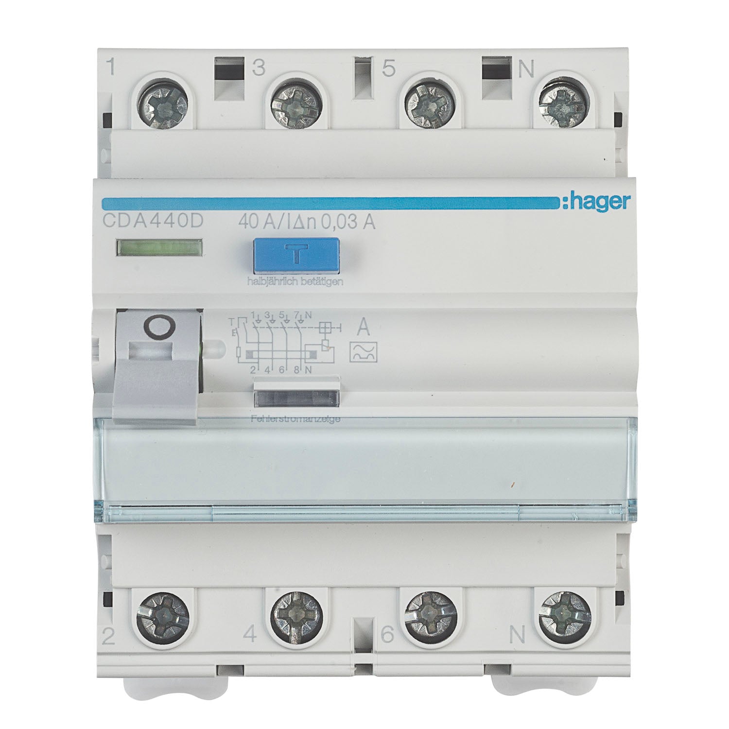 Fehlerstrom Schutzschalter Hager Typ A 40A 30mA 3P+N 6kA QuickConnect-Schraubtechnik Hager