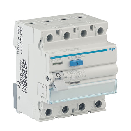 Fehlerstrom Schutzschalter Hager Typ A 40A 30mA 3P+N 6kA QuickConnect-Schraubtechnik Hager