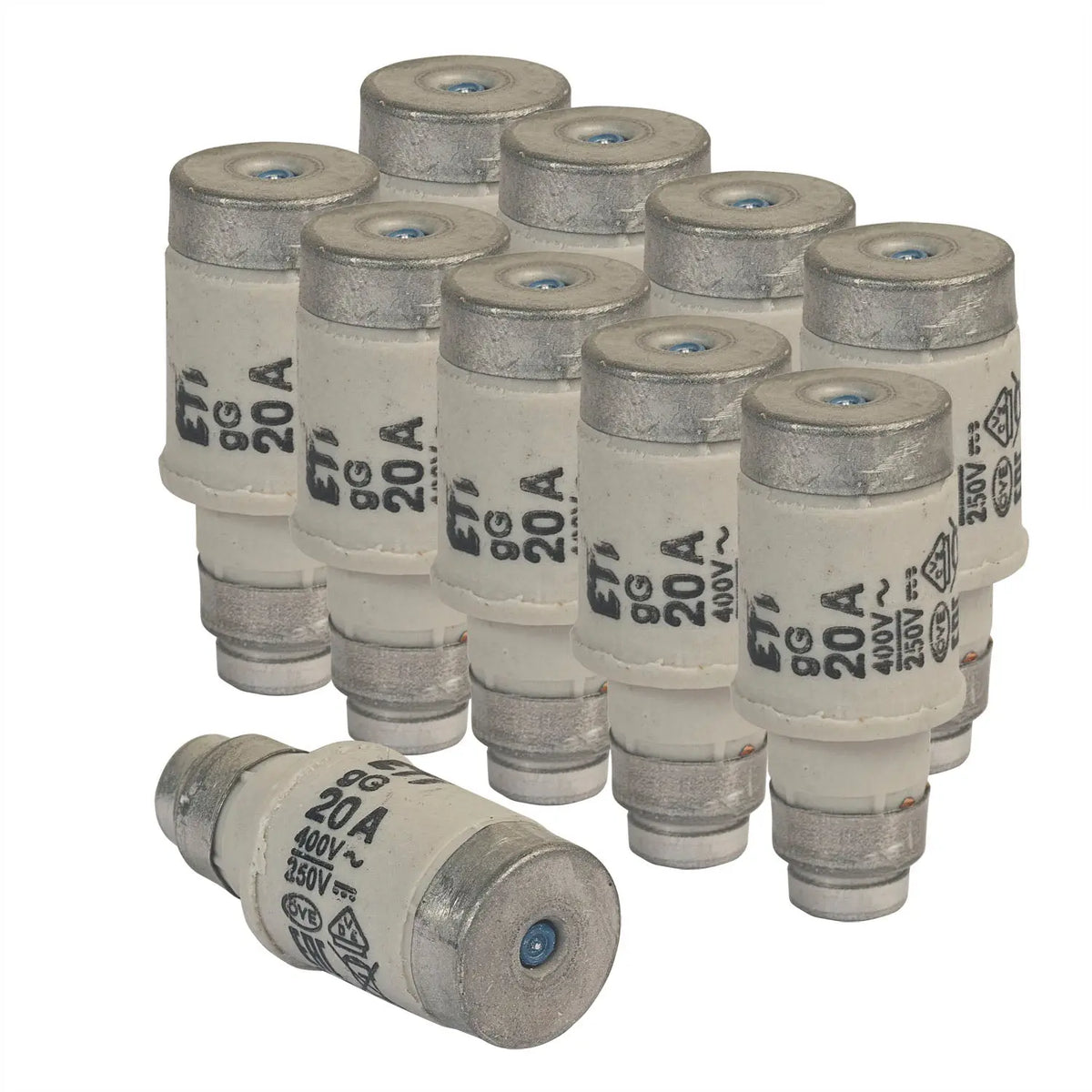 10er Pack Sicherungen Neozed D02 E18 20A blau grenda-hammer®