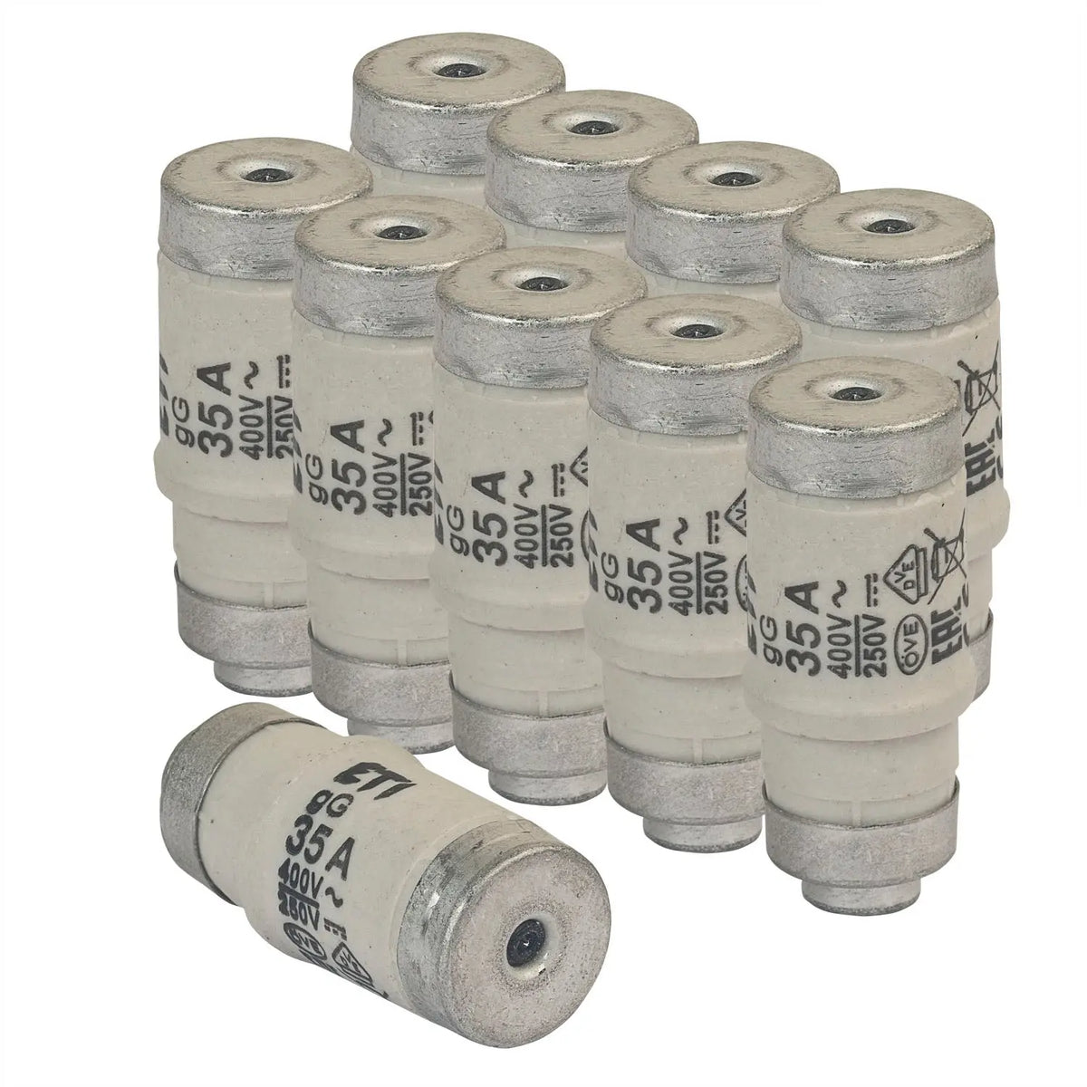 10er Pack Sicherungen Neozed D02 E18 35A schwarz grenda-hammer®