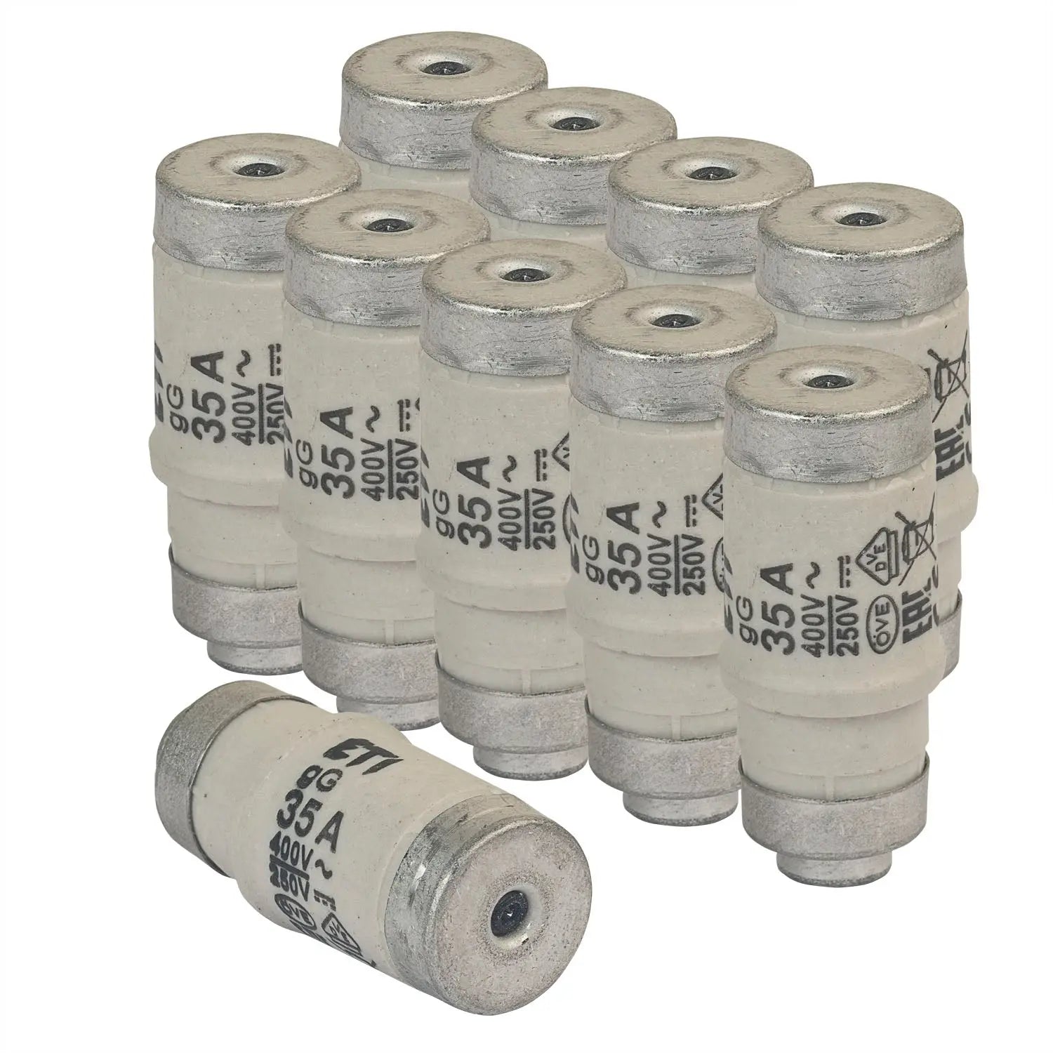 10er Pack Sicherungen Neozed D02 E18 35A schwarz grenda-hammer®