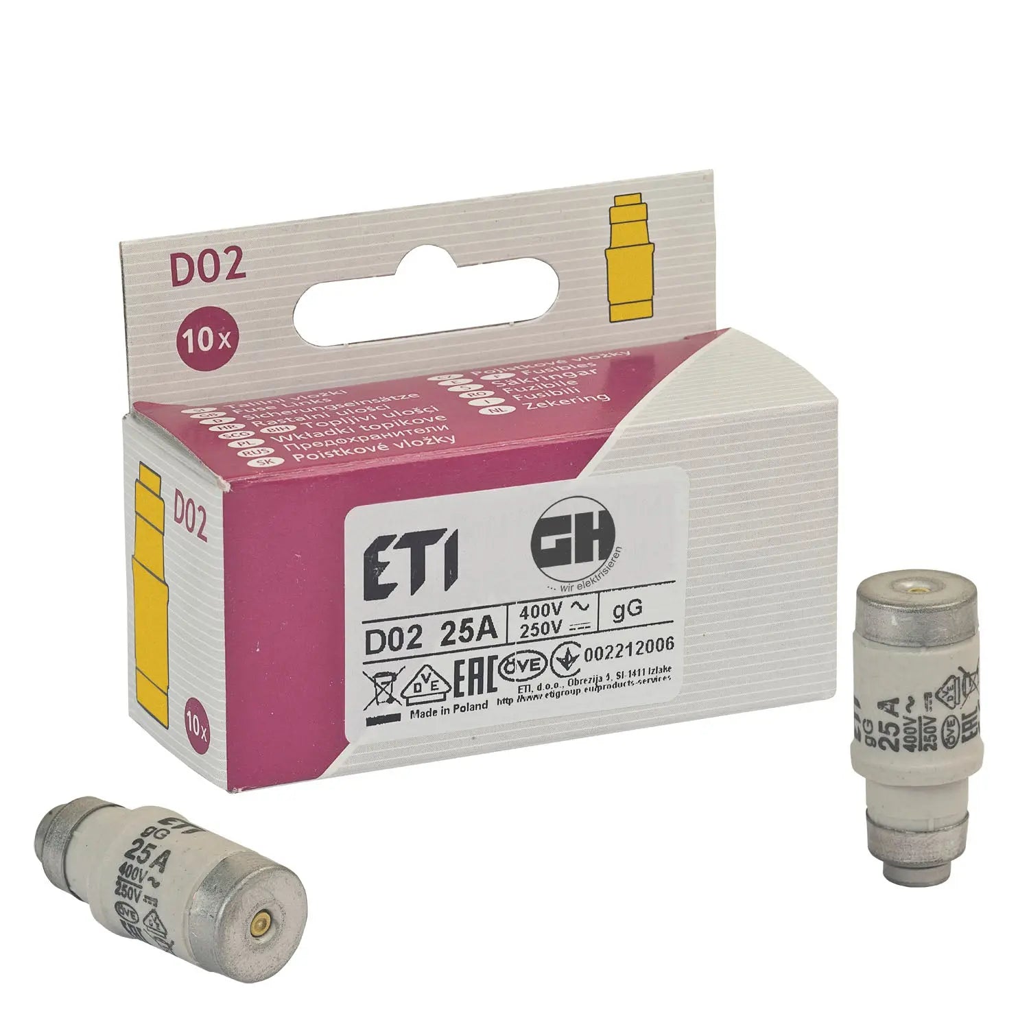 10er Pack Sicherungen Neozed D02 E18 25A gelb grenda-hammer®