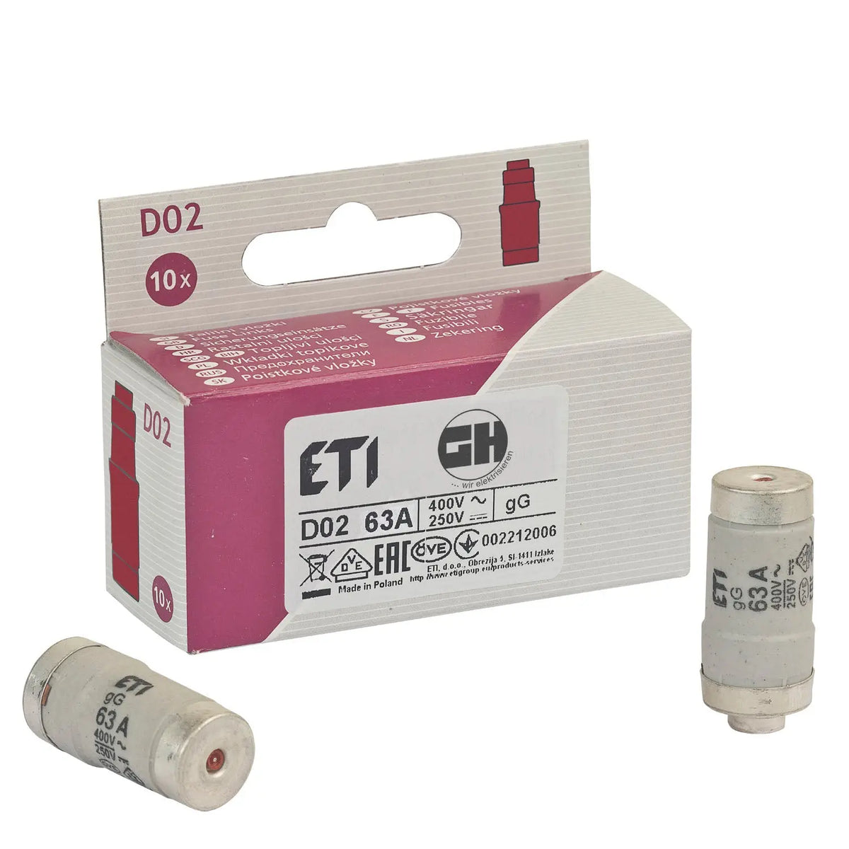 10er Pack Sicherungen Neozed D02 E18 63A kupfer grenda-hammer®