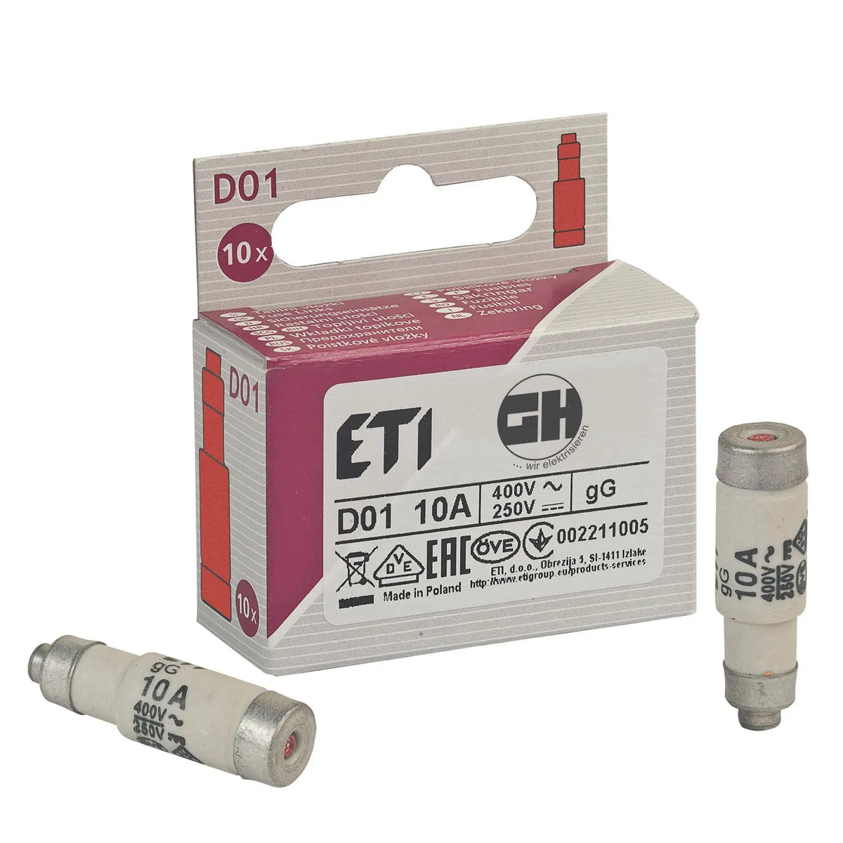 10er Pack Sicherungen Neozed D01 E14 10A rot grenda-hammer®