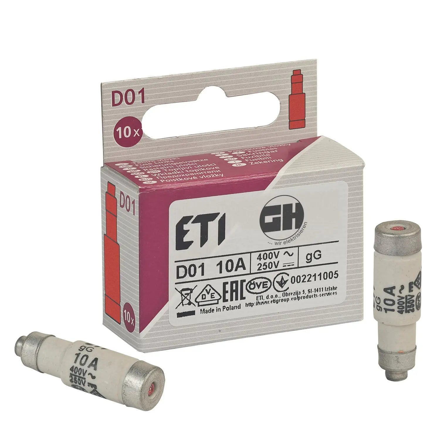 10er Pack Sicherungen Neozed D01 E14 10A rot grenda-hammer®