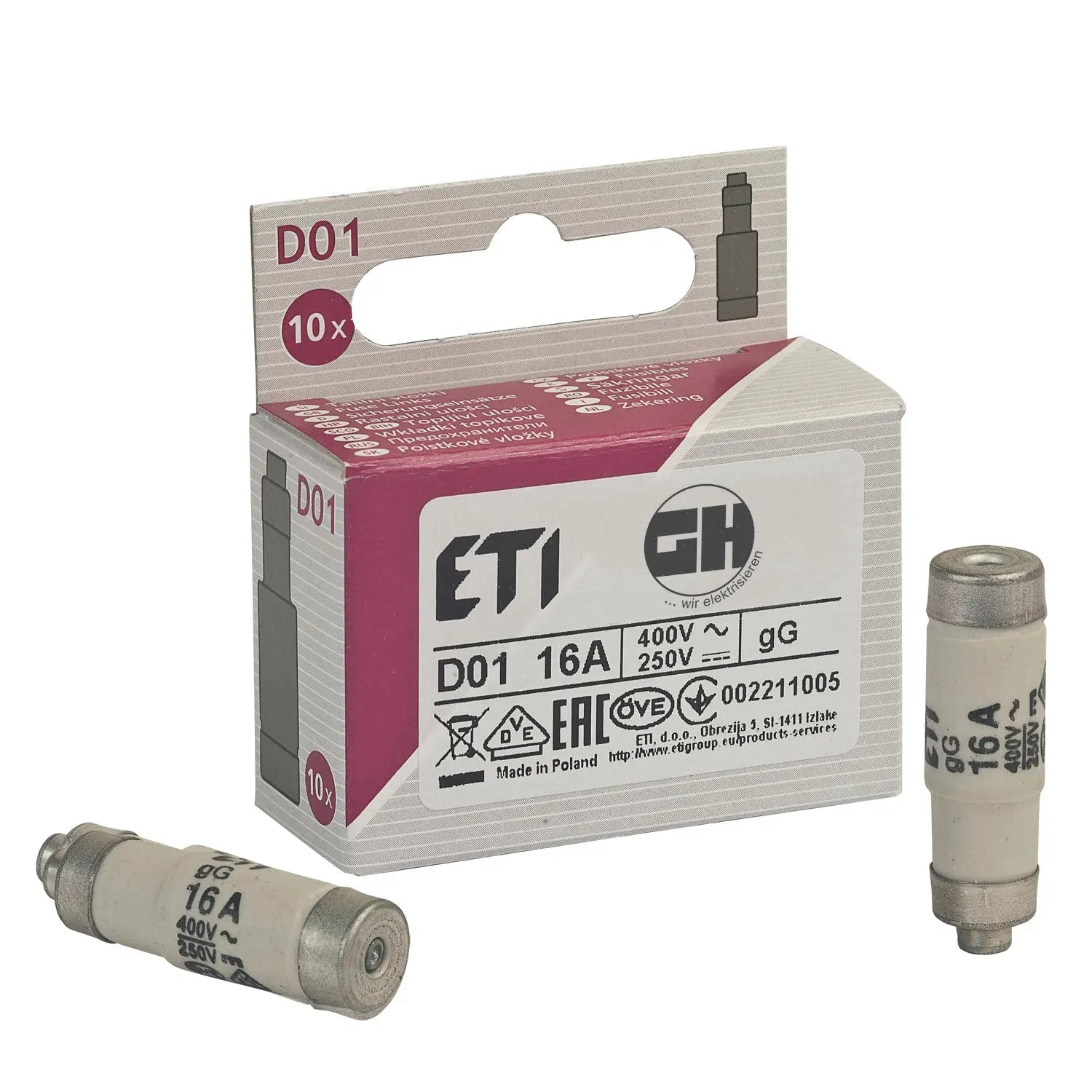 10er Pack Sicherungen Neozed D01 E14 16A grau grenda-hammer®