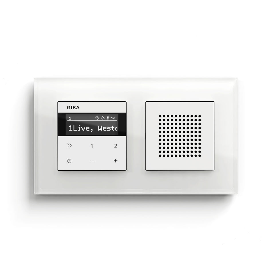 Gira Internetradio IP Set mit Lautsprecher und 2-fach Rahmen Glas weiß/ reinweiß glänzend Badradio
