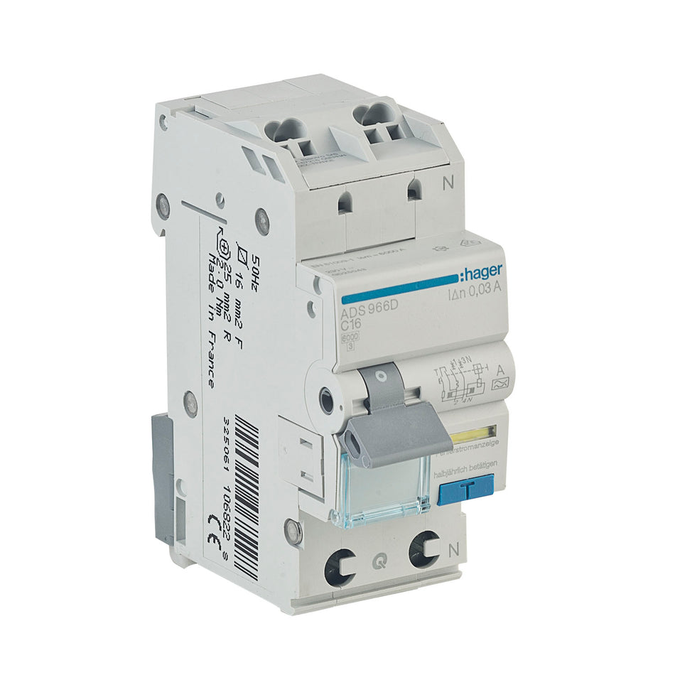 FILS C16 Kombination Hager Fehlerstrom Schutzschalter / Leitungsschutzschalter Typ A C16A 30mA 1P+N 6kA QuickConnect