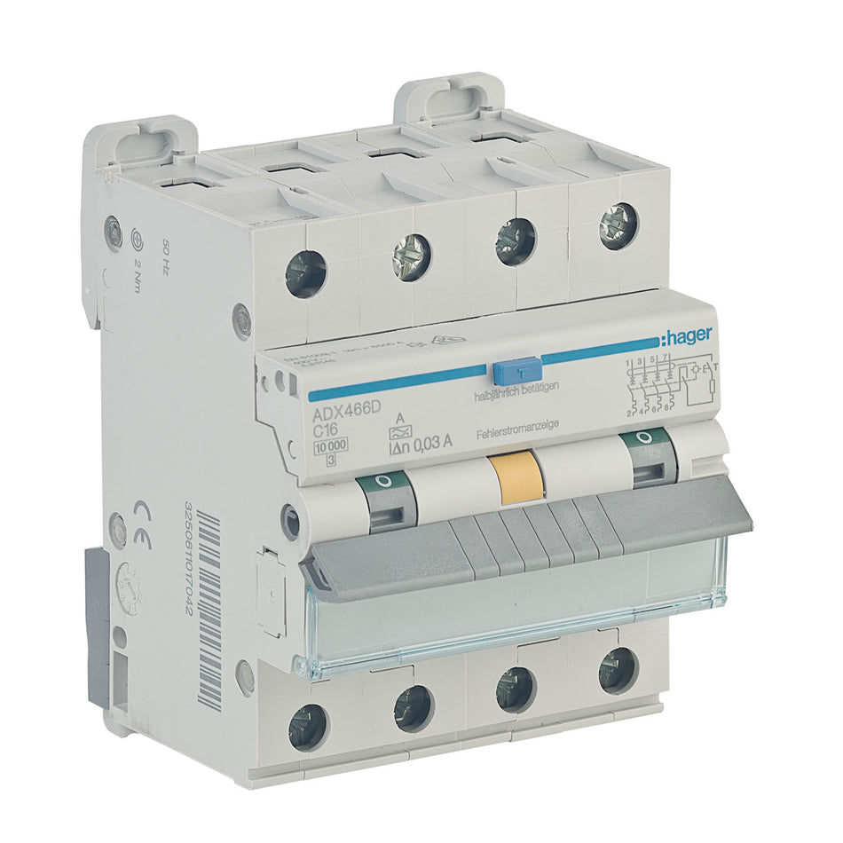 FILS C16 Kombination Hager Fehlerstrom Schutzschalter / Leitungsschutzschalter Typ A C16A 30mA 3P+N 6kA QuickConnect
