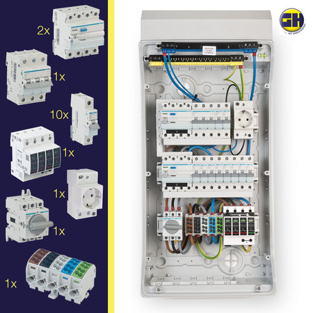 Sicherungskasten Feuchtraum IP65 3-reihig fertig verdrahtet mit Einbaugeräten grenda-hammer®