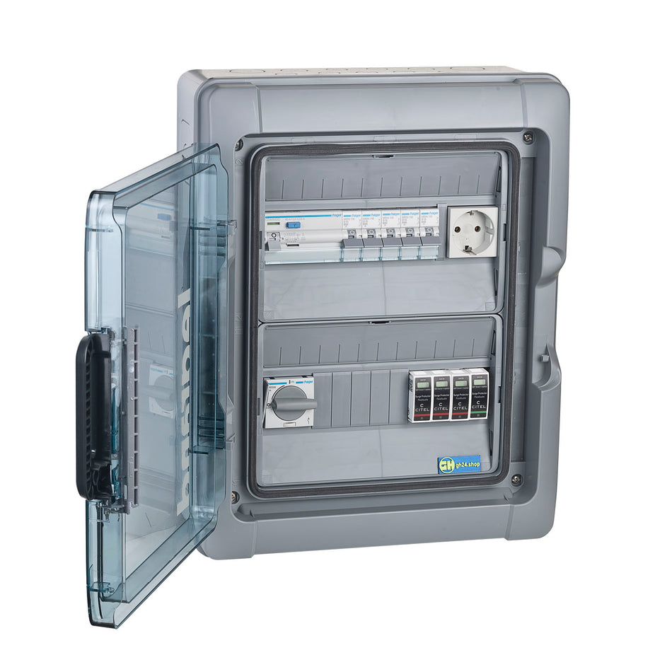 Sicherungskasten Feuchtraum IP65 2-reihig fertig verdrahtet mit Einbaugeräten