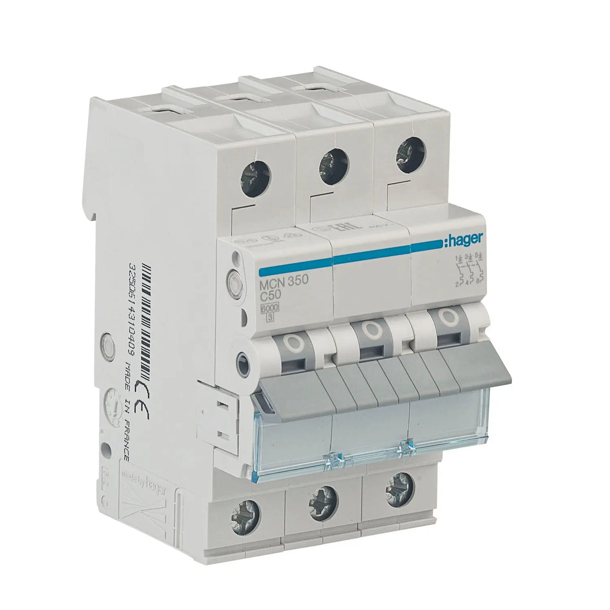 Hager MCN350 Leitungsschutzschalter C50A 3-polig 6kA Schraubtechnik grenda-hammer®