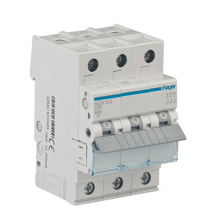 Hager MCN350 Leitungsschutzschalter C50A 3-polig 6kA Schraubtechnik grenda-hammer®
