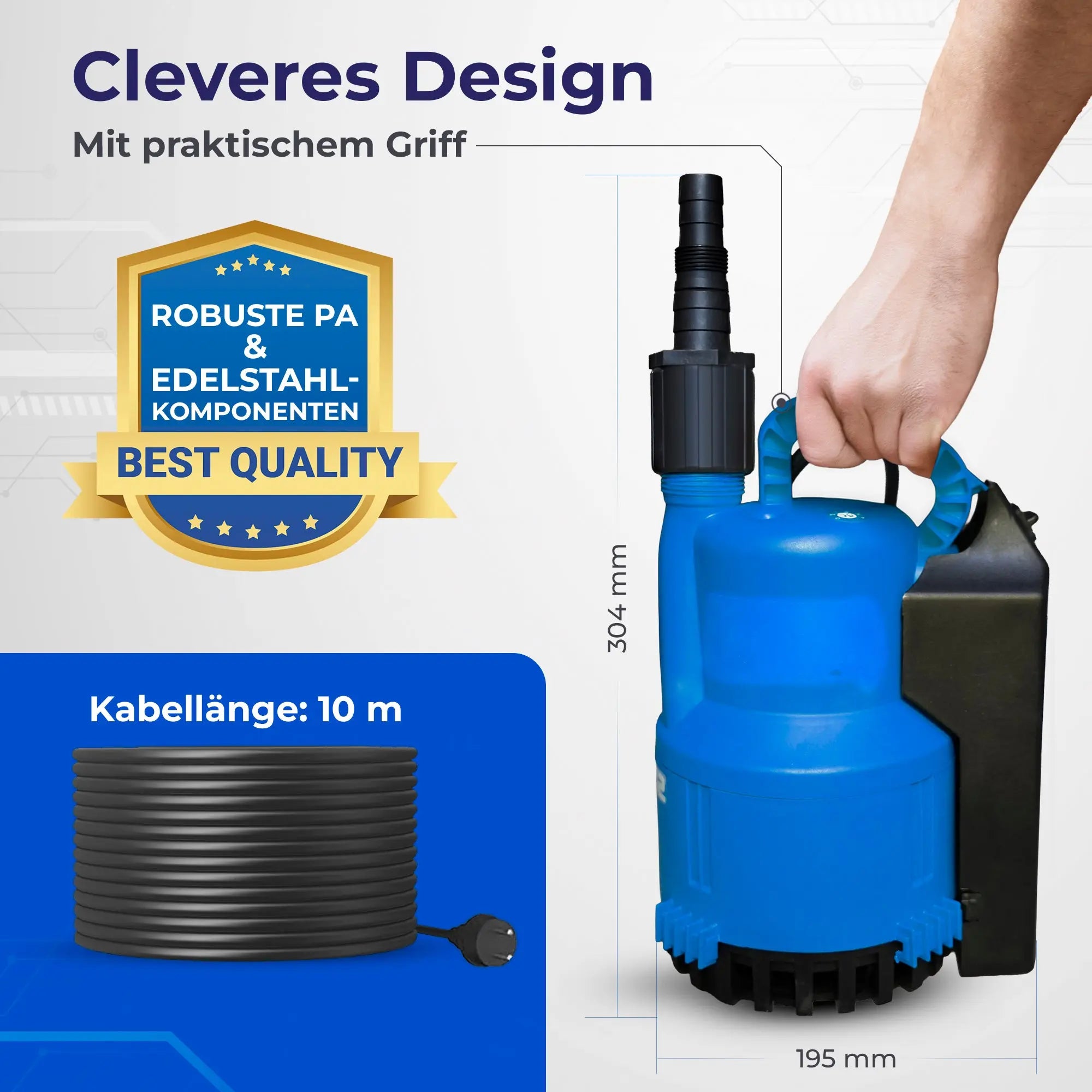 Schmutzwasserpumpe ABS Robusta 300 bis 13.800 Liter/Stunde max. 8,6m Förderhöhe Flachabsaugung bis 3mm und 10m Kabel grenda-hammer®