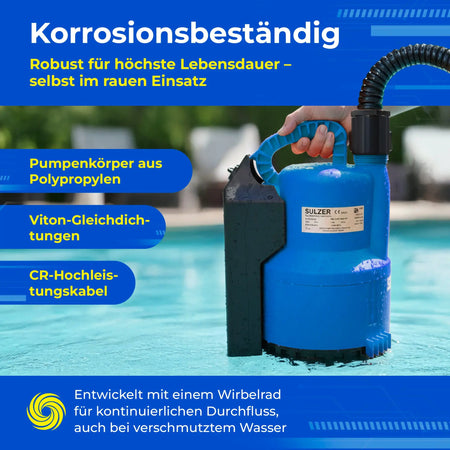 Schmutzwasserpumpe ABS Robusta 300 bis 13.800 Liter/Stunde max. 8,6m Förderhöhe Flachabsaugung bis 3mm und 10m Kabel grenda-hammer®