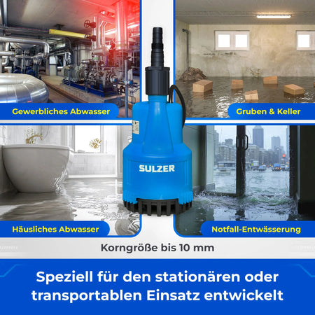 Schmutzwasserpumpe ABS Robusta 300 bis 13.800 Liter/Stunde max. 8,6m Förderhöhe Flachabsaugung bis 3mm und 10m Kabel grenda-hammer®