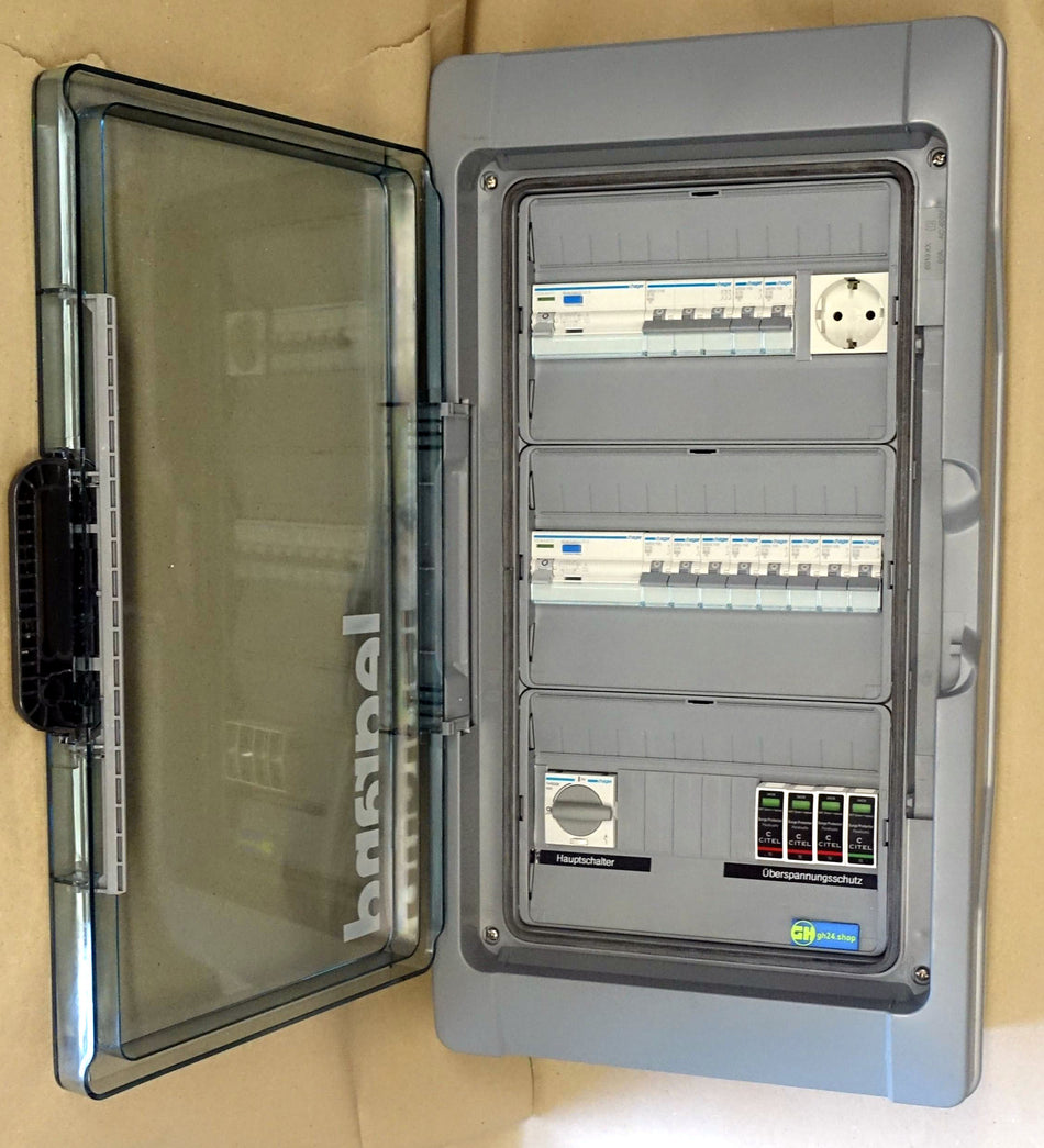 Sicherungskasten Feuchtraum IP65 3-reihig fertig verdrahtet mit Einbaugeräten