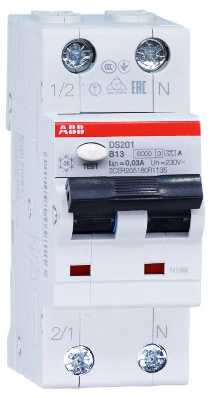 ABB FI/LS-Schutzschalter B13A 30mA 1P+N > DS201 B13 A30
