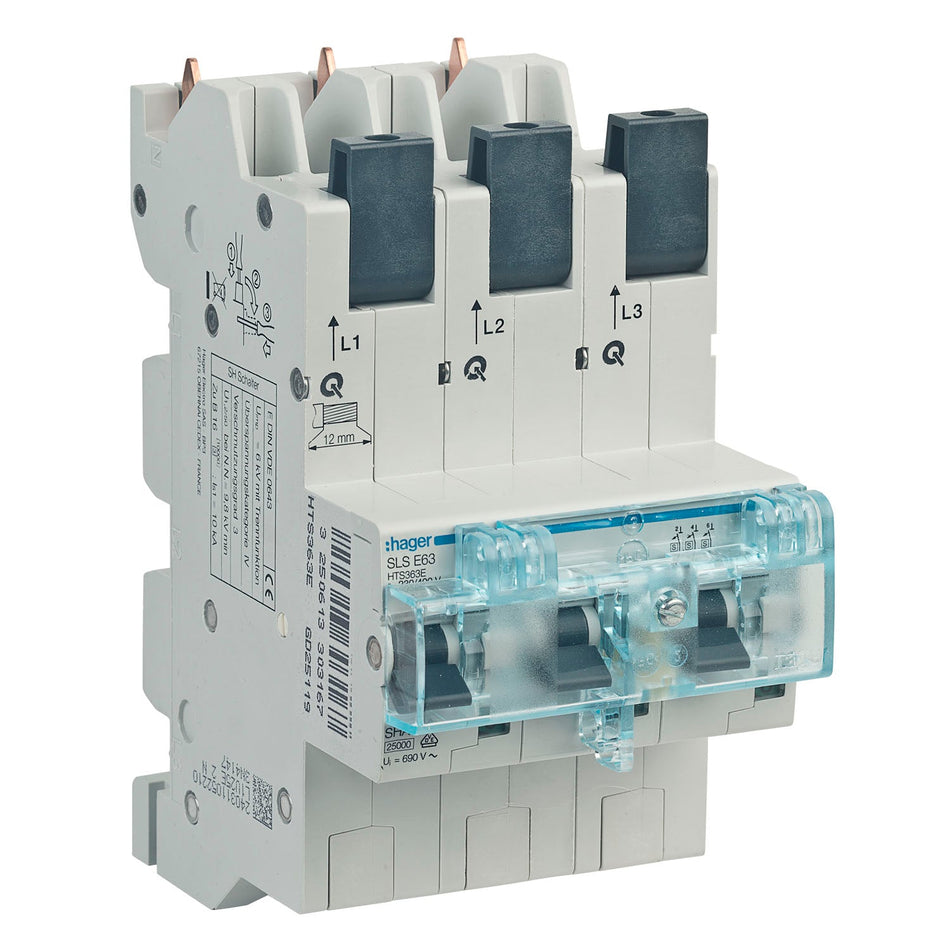SLS-Schalter Hager HTS363E selektiver Hauptsicherungsautomat SHU 63A 3x 1-polig mit Stecktechnik grenda-hammer®