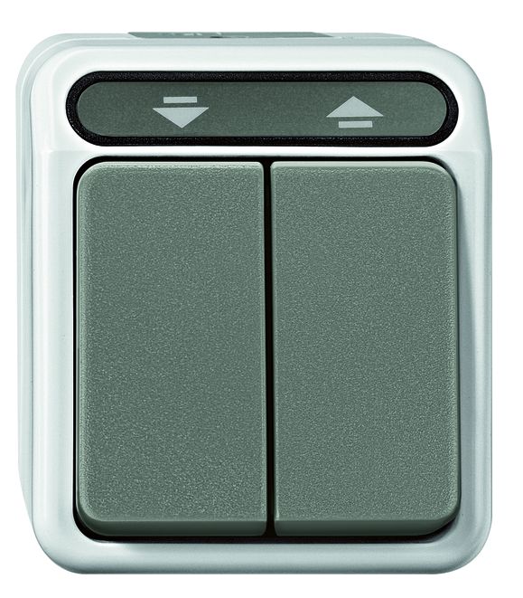 Merten AQUASTAR specialist switch range for damp rooms, surface-mounted, IP44, in light grey | Robust - Proven - Reliable grenda-hammer®