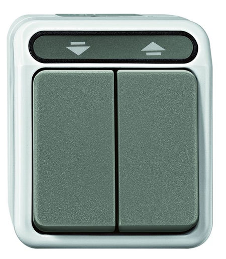Merten AQUASTAR specialist switch range for damp rooms, surface-mounted, IP44, in light grey | Robust - Proven - Reliable grenda-hammer®