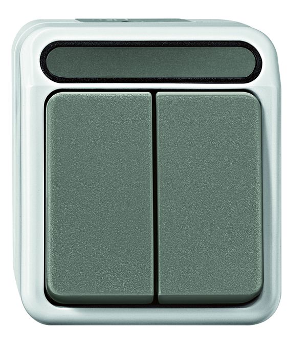 Merten AQUASTAR specialist switch range for damp rooms, surface-mounted, IP44, in light grey | Robust - Proven - Reliable grenda-hammer®
