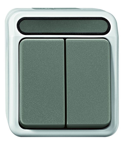 Merten AQUASTAR specialist switch range for damp rooms, surface-mounted, IP44, in light grey | Robust - Proven - Reliable grenda-hammer®