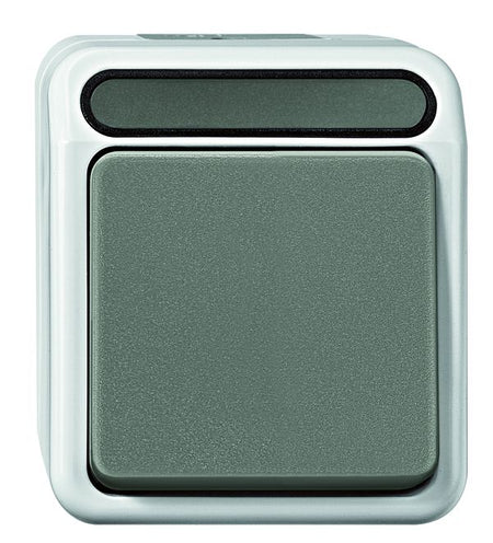 Merten AQUASTAR specialist switch range for damp rooms, surface-mounted, IP44, in light grey | Robust - Proven - Reliable grenda-hammer®