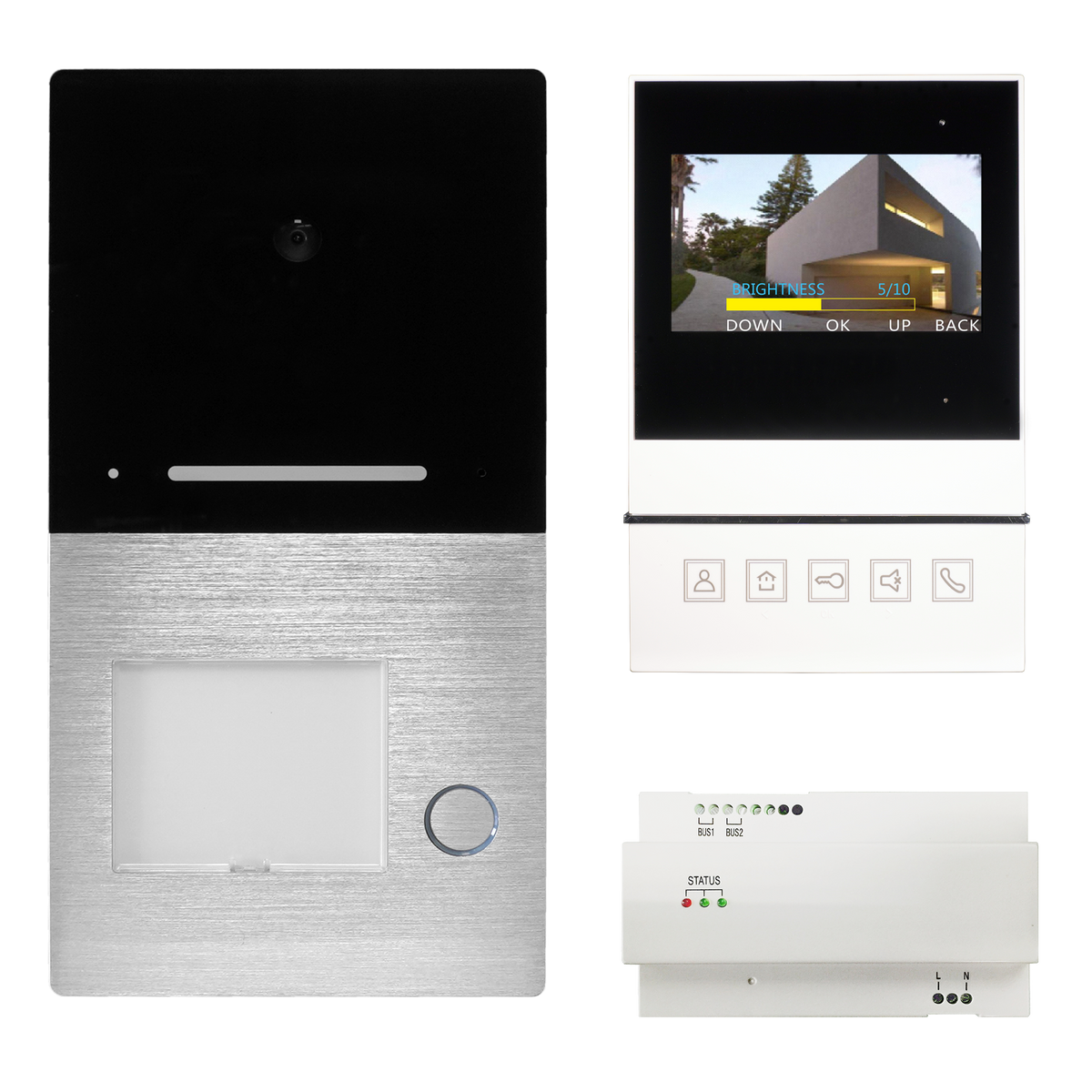 1-Familienhaus Sprechanlage Aufputz VILLA Video 2-Draht Bus mit 1x 4,3 Zoll Basic Monitor HHG
